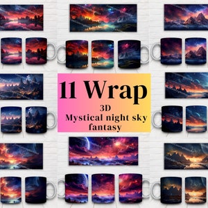 3d Mystical night sky fantasy  Mug Wrap , Mug wrap bundle PNG , Digital Print .