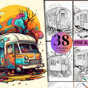 38 Mobile Home coloring books, A4 Size Digital Downloads.