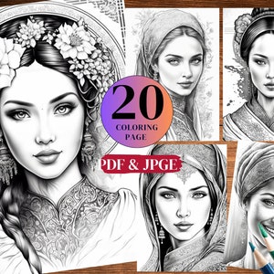20 Orientalische Frauen Malbücher, Printable Malseiten für Erwachsene, Download-Downloads.