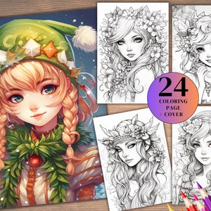 24 Cute Eli Girls Fantasy Anime Coloring Page, Adults + kids- Instant Download - Grayscale Coloring Page - Gift, Printable Art PDF & JPG