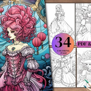 34 Victorian Woman Coloring Pages: Grayscale Fantasy Beauties (PDF & JPG)