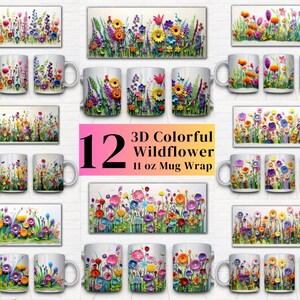 3D Colorful Wildflower  Mug Wrap 12 PNG , 11 oz Mug Template, Mug Sublimation Design, Mug Wrap Template, Instant Digital Download .