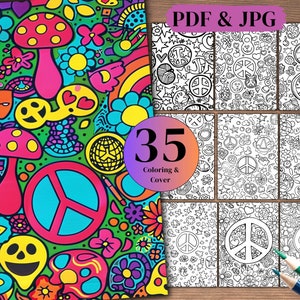 35 Groovy 60s Hippie Peace Groovy Retro Coloring Pages, Instant Download, Printable Coloring  Kids Retro Party Favors PDF & JPG Files .