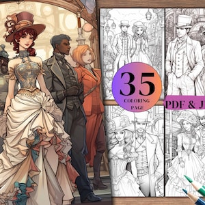 35 Steampunk Coloring Pages: Gothic Grayscale Art (Printable)