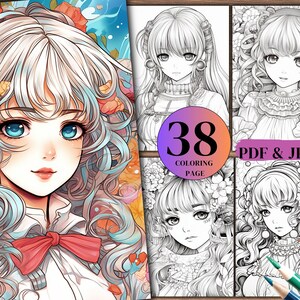 38 Anime Manga Girl Coloring Book, Anime Girl Coloring Book per bambini e adulti, formato A4 Download immediato, PDF stampabile
