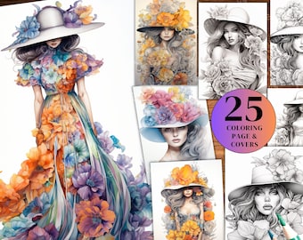 Mysterious Woman with Flowers Coloring Pages: 20 JPG + PDF (Download)