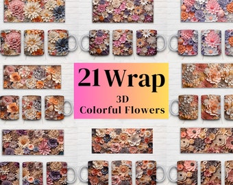 3D Floral Mug Wrap: 11oz Mug Sublimation (Digital Download)
