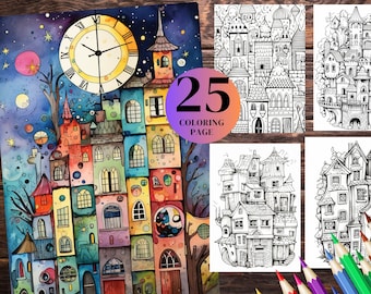 25 páginas para colorear de castillos: paisajes medievales de cuento de hadas (PDF imprimible)