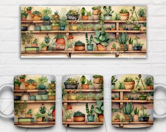 3D Plant Mug Wrap Design: Gardening Lover Gift (PNG Digital Download)