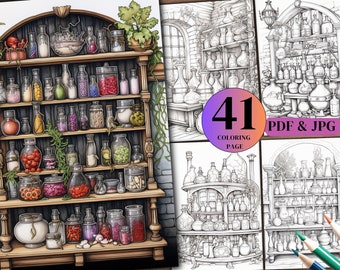 41 Apothecary Coloring Pages  For Kids & Adults , High Quality Printable, Apothecary Drawings , Instant Download ,PDF File .