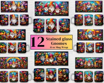 Gebrandschilderd glas kabouters mokomslagsjabloon: 11 oz koffiemok (digitale download)