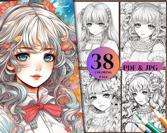38 Anime Manga Girl Coloring Book Pages (Printable PDF)
