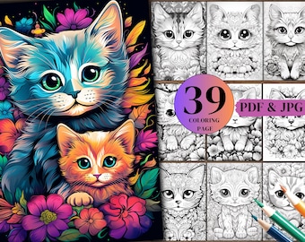 Kawaii Cat Coloring Book: 39 Fun Designs (PDF & JPG)