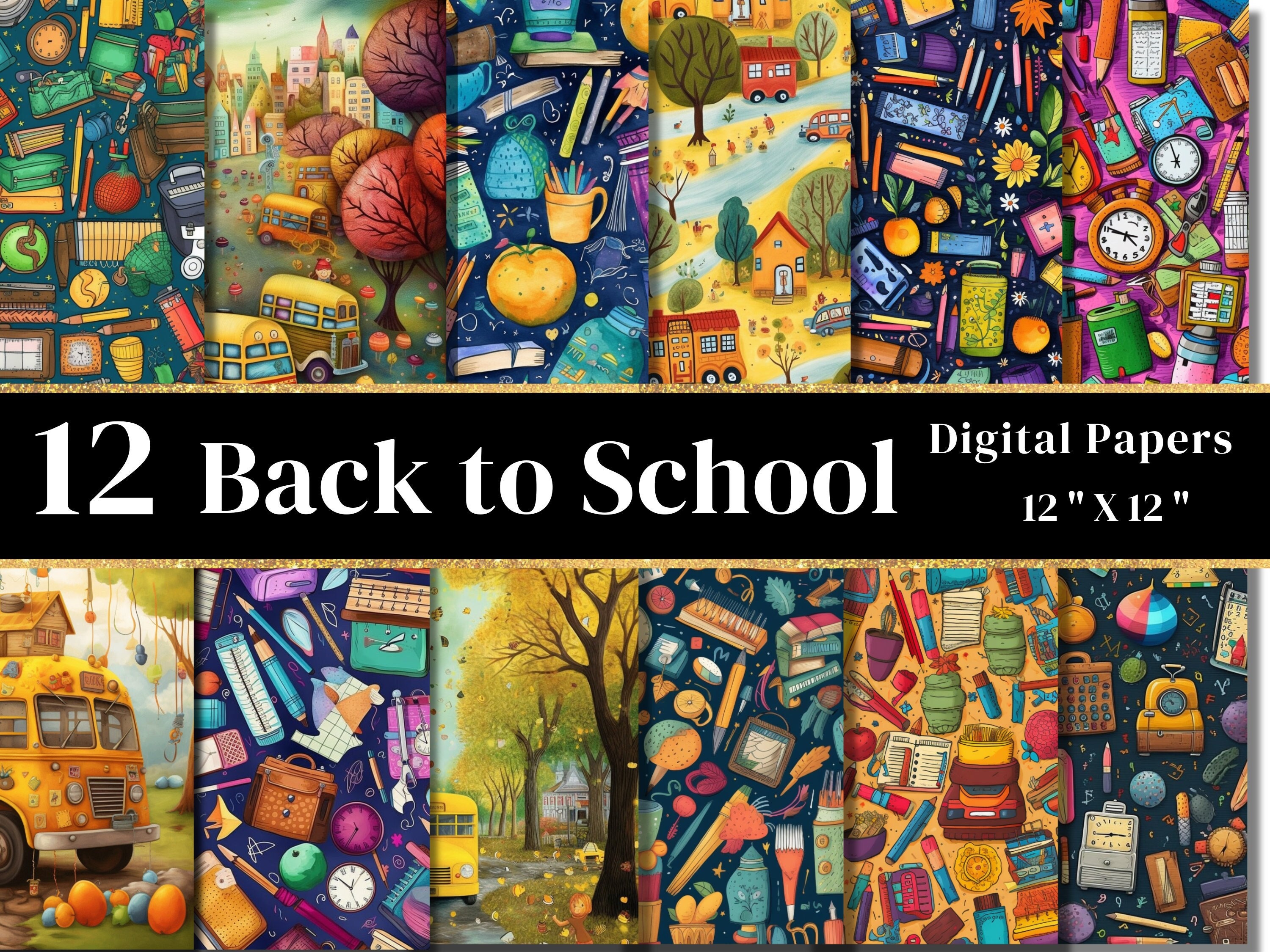 12 Back to School Digital Papers ,digital Back to School Paper Pack ...