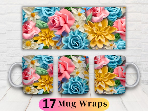 3D Flower Mug Wraps bundle 3D Mug Sublimation designs png