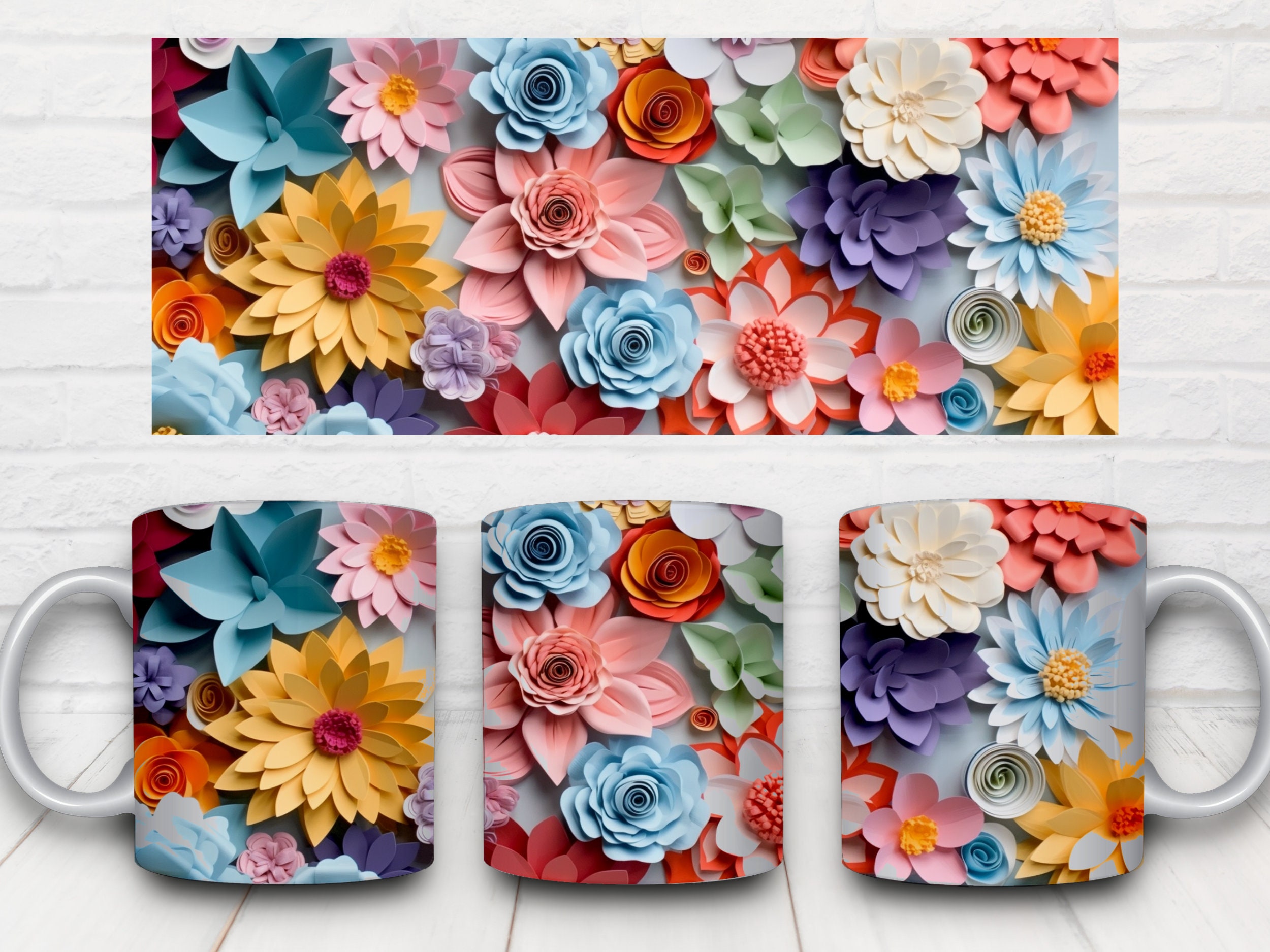 3D Flowers Mug Wrap Template Bundle Sublimation Mug Design Etsy