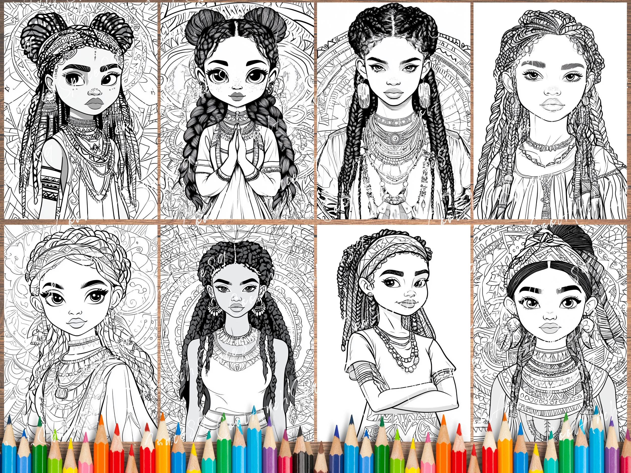 African Girl Coloring Pages: Ethnic Art for Kids & Adults (PDF) - Etsy