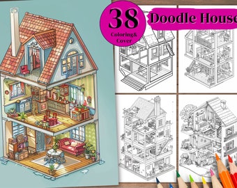 Isometric Buildings Coloring Book: 38 City House Pages (Digital Download)