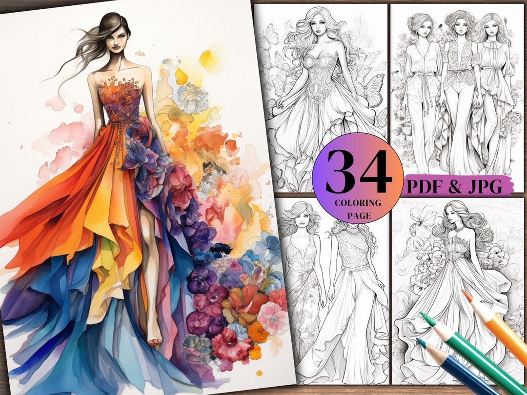 34 Fashion Women's Coloring Book, Printable Fashion Woman Pages for ...