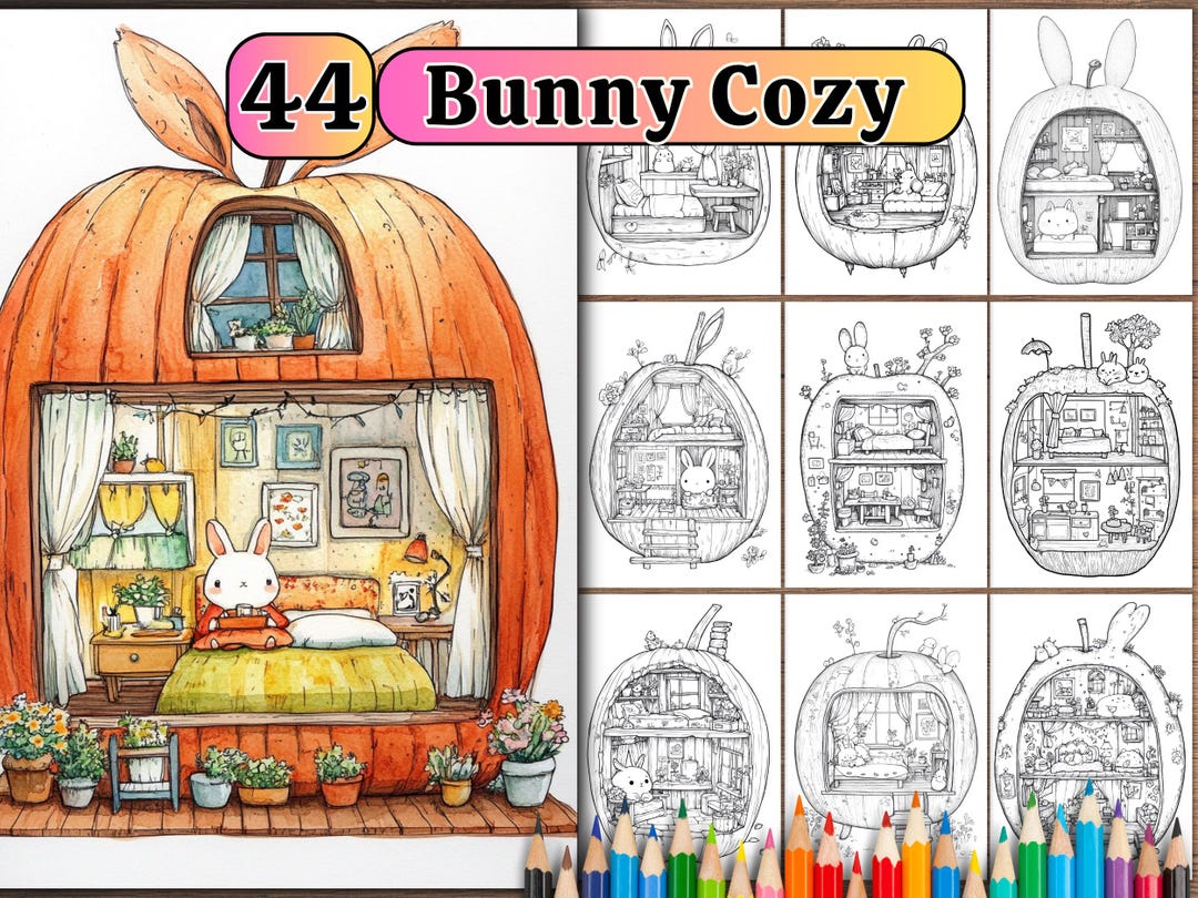 Colouring Pages Rabbit House 44 Bunny's Cozy Cottage Coloring Page for Kids and Adults, Whimsical ...