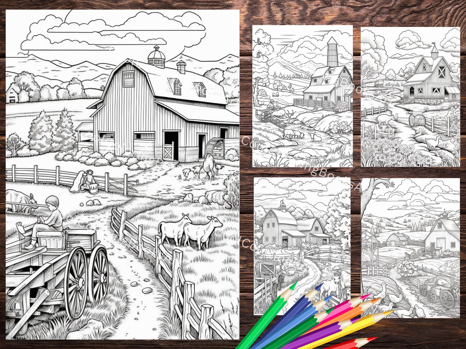 30 Farm Coloring Book , Farm Coloring Pages Printable , Grayscale Colouring Book Digital Instant ...