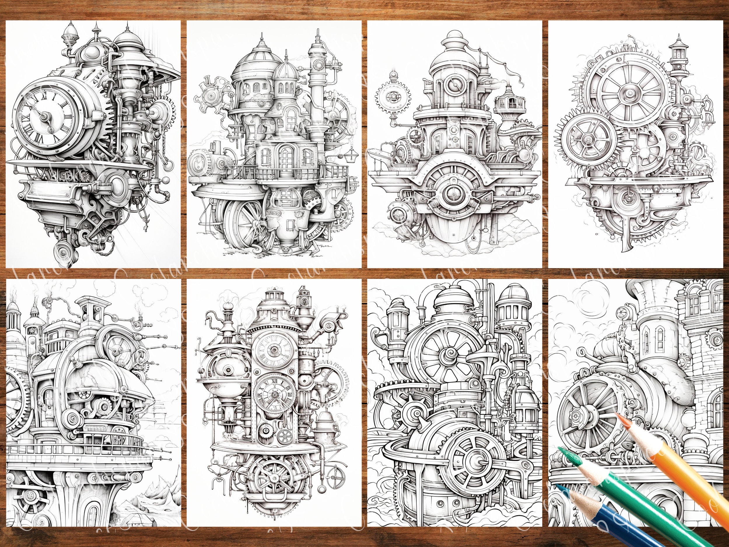 42 Steampunk Gears and Cogs Coloring Books ,A4 Size Digital Downloads ...