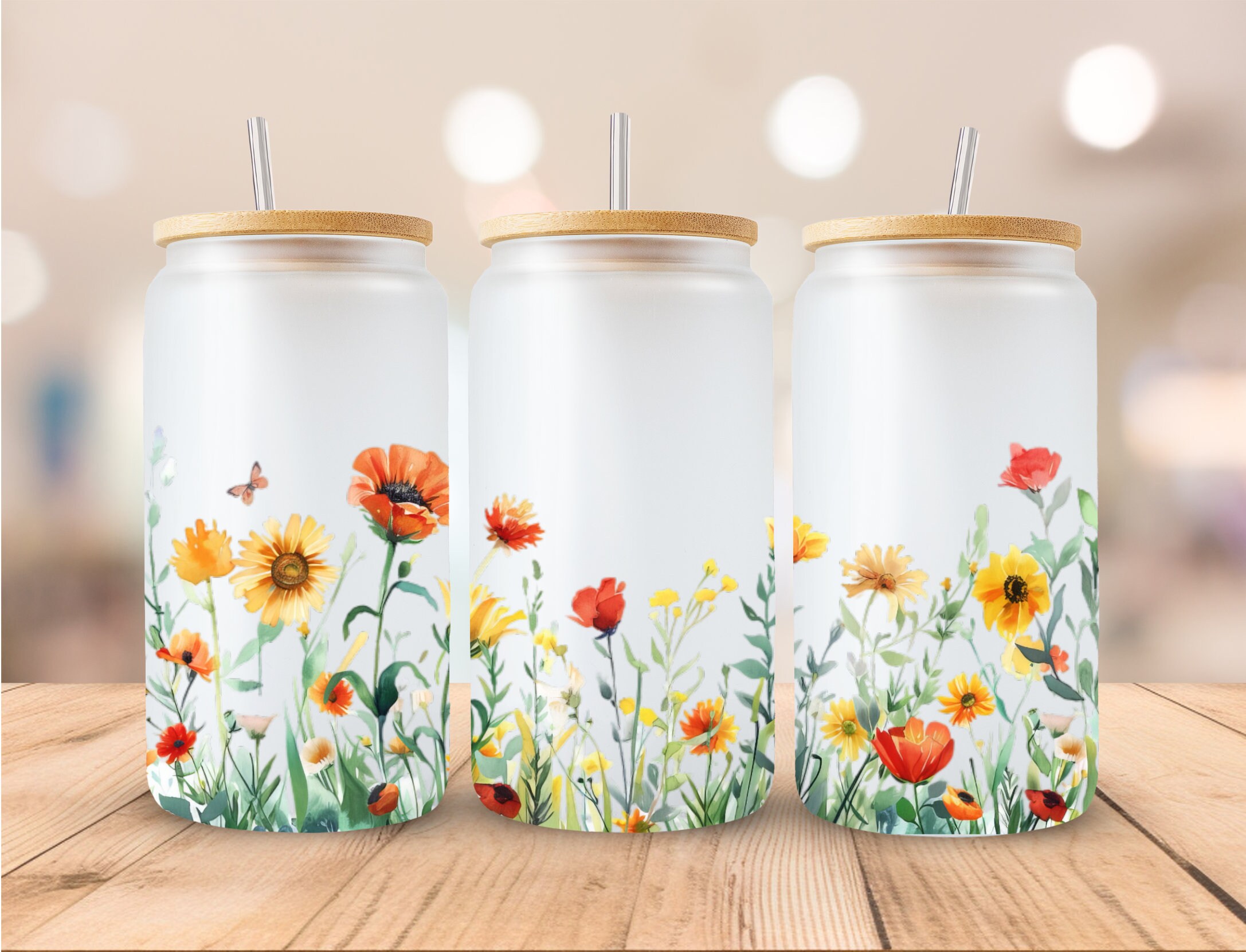Spring Flowers Libbey Glass Can Tumbler Sublimation Design (digital ...