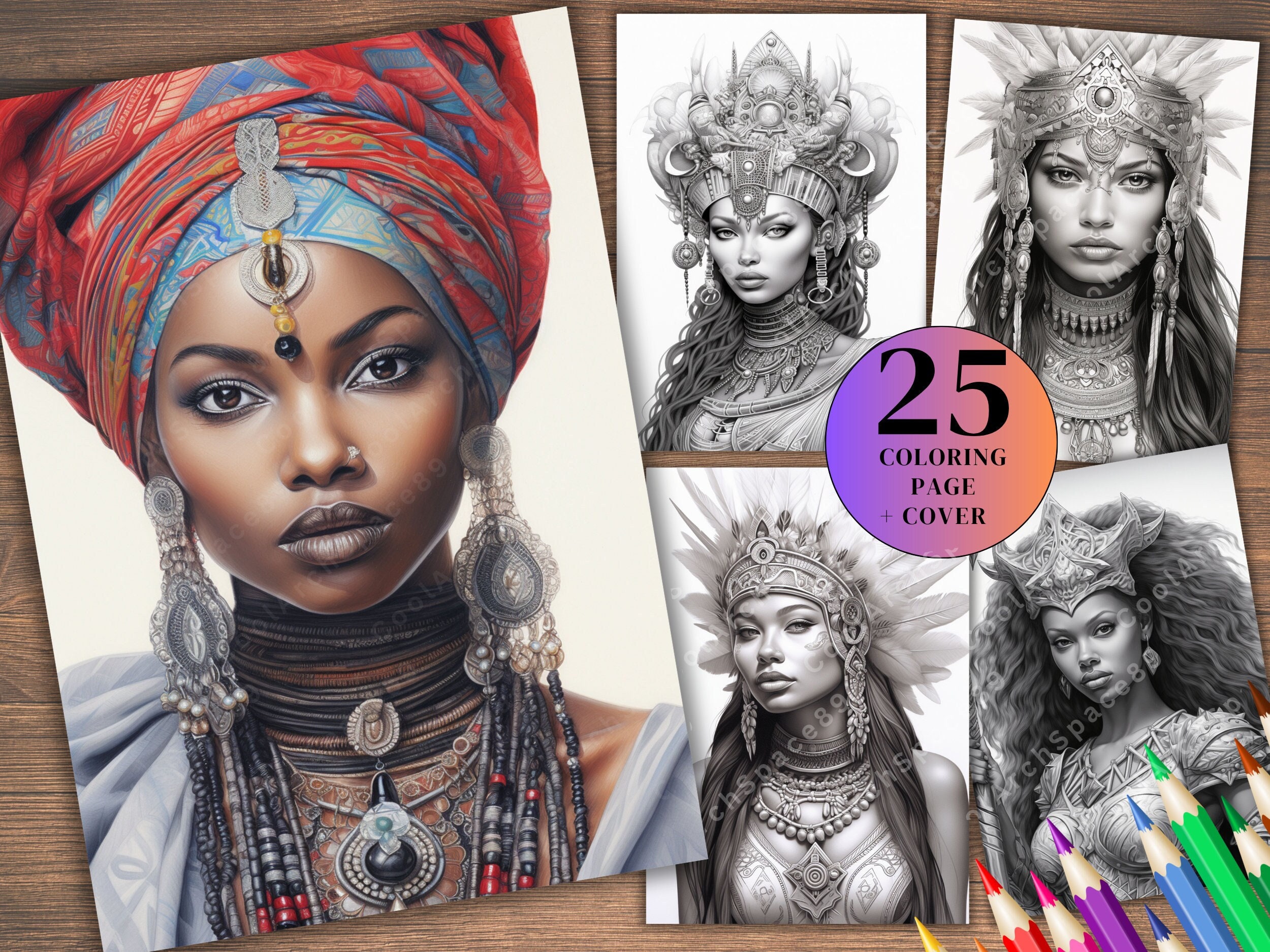 25 African Woman Coloring Page, Adults + Kids, Grayscale Coloring Page ...