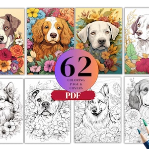 62 Dogs and Flowers Coloring Pages for Adults (Printable PDF)