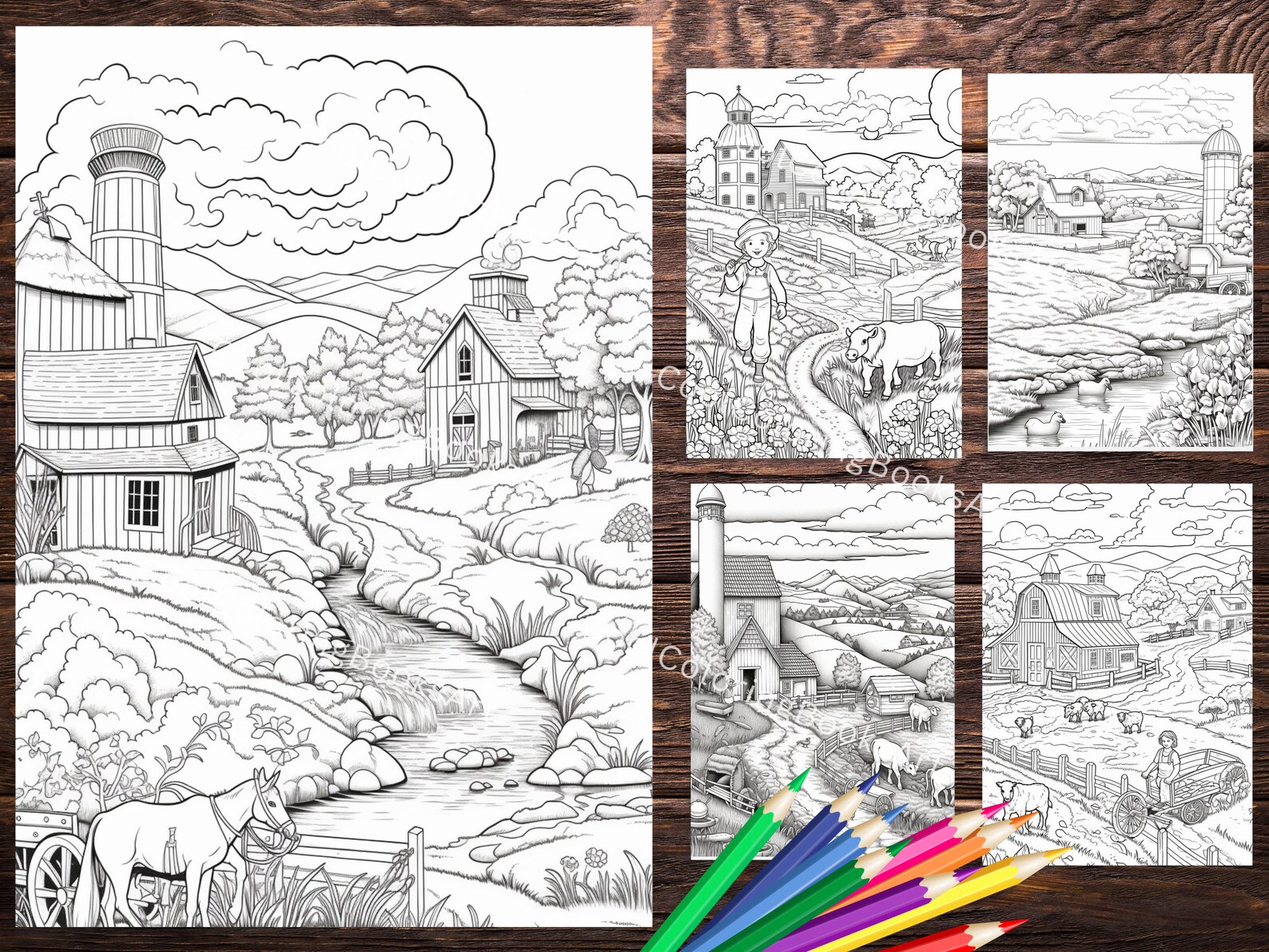 30 Farm Coloring Book , Farm Coloring Pages Printable , Grayscale ...