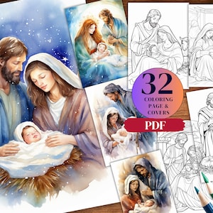 32 Christian Coloring Pages, Bible Scenes, Jesus, Virgin Mary, Saints - Instant Download , Printable
