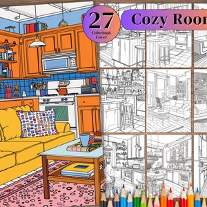 27 Cozy Room Coloring Books  Printable PDF, Boho Bohemian Architecture Coloring Pages, Digital Downloads