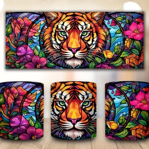 Stained Glass Tiger Mug Wrap: 11oz Mug Sublimation (Digital Download)