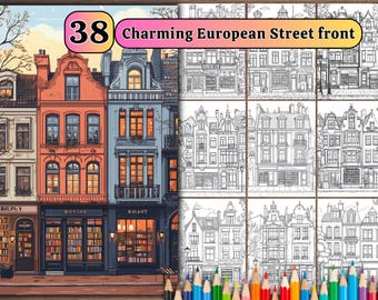European Streetfront Coloriage : librairie et café vintage (PDF)