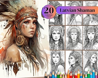 Latvian Shaman Woman Coloring Book: 20 Printable Pages (PDF)