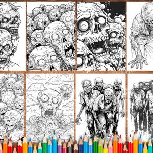 60 Zombie Coloring Pages for Adults Printable Grayscale Coloring Book ...