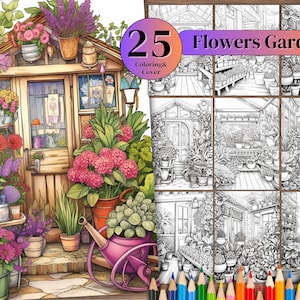 Flowers Garden Coloring Book: 25 Grayscale Designs (Printable PDF)