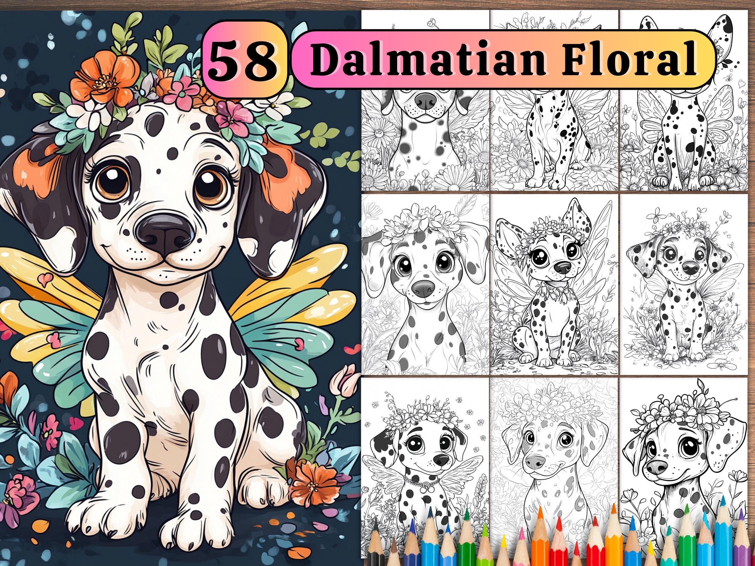 Dalmatian With Flowers Coloring Page: Whimsical Dog Floral Design ...