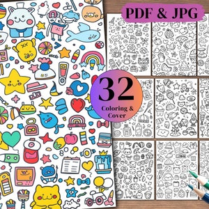32 Toys Children Doodle Coloring Pages, Cute Kids Toy Printable, Playful Doodle Art for Children, Fun Cartoon Toy Sketch, Digital Download.