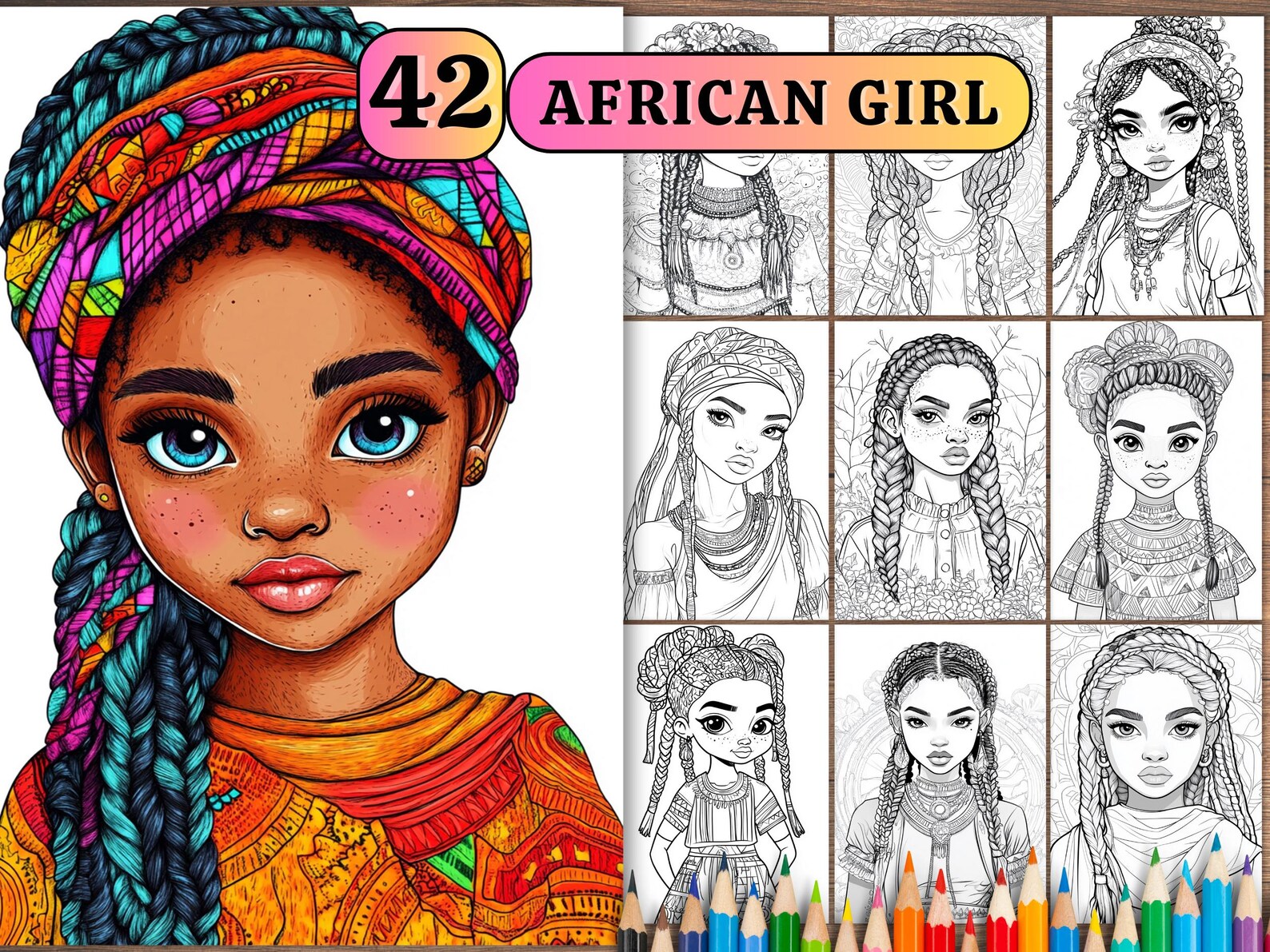 African Girl Coloring Pages: Ethnic Art for Kids & Adults (PDF) - Etsy