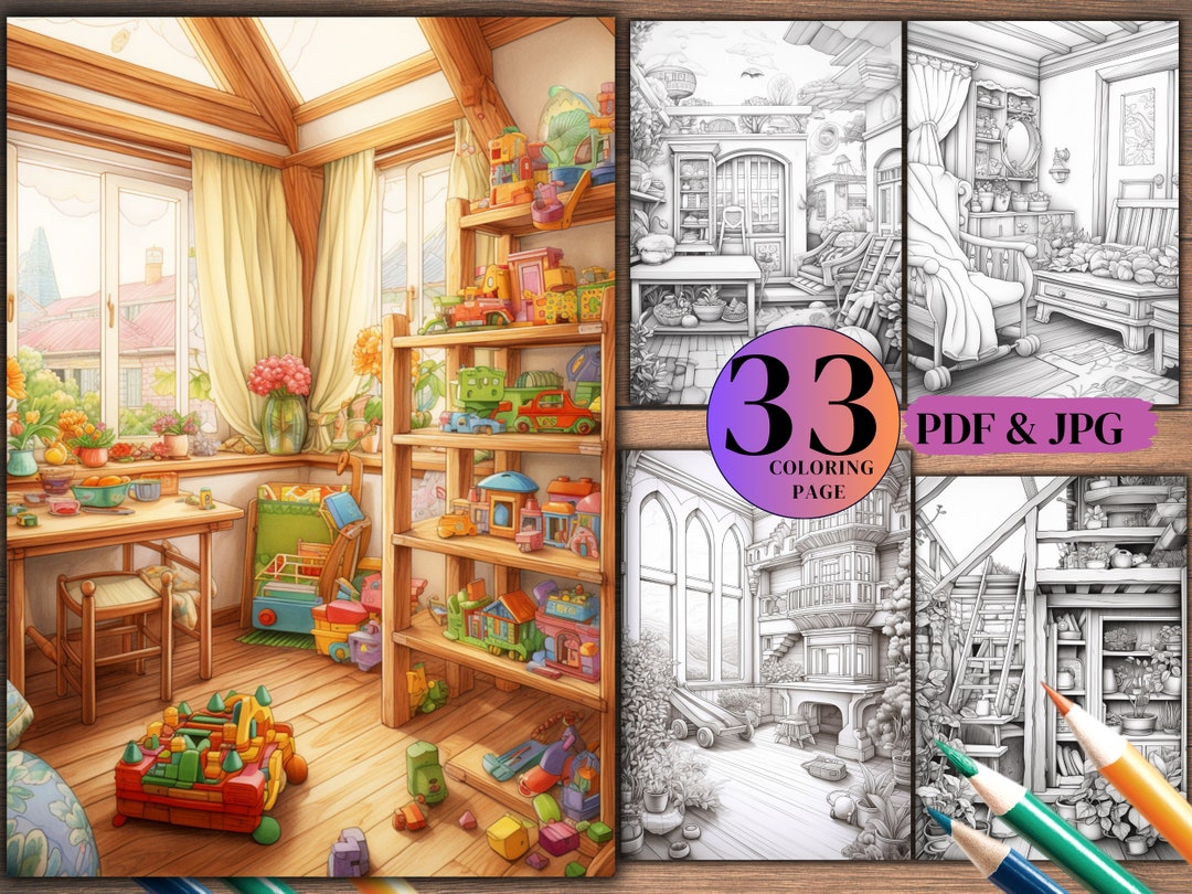 33 Children Nursery Room Coloring Pages, Instant Download, Grayscale ...