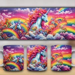 18 Einhorn Becher wickeln 11 Unze, süßes Einhorn PNG, Pastell Fantasy Becher Design, digitaler Download Becher wickeln, Sublimation Kaffeetasse Wrap