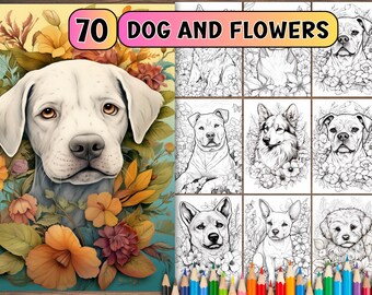 Puppy Coloring Book – 70 Dog & Flower Designs (Digital Download)