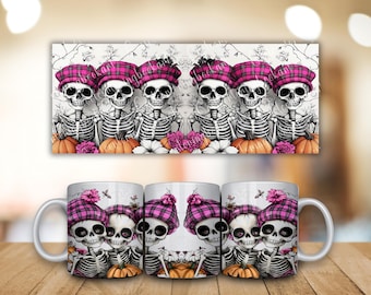 Lustiges Skelett Halloween Becher Wrap PNG Bündel: 11 Unzen Sublimationsdesign