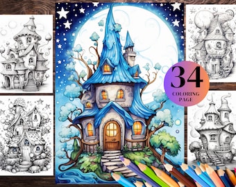 34 Fairy House Coloring Book Pages: Fantasy Forest (Printable PDF)