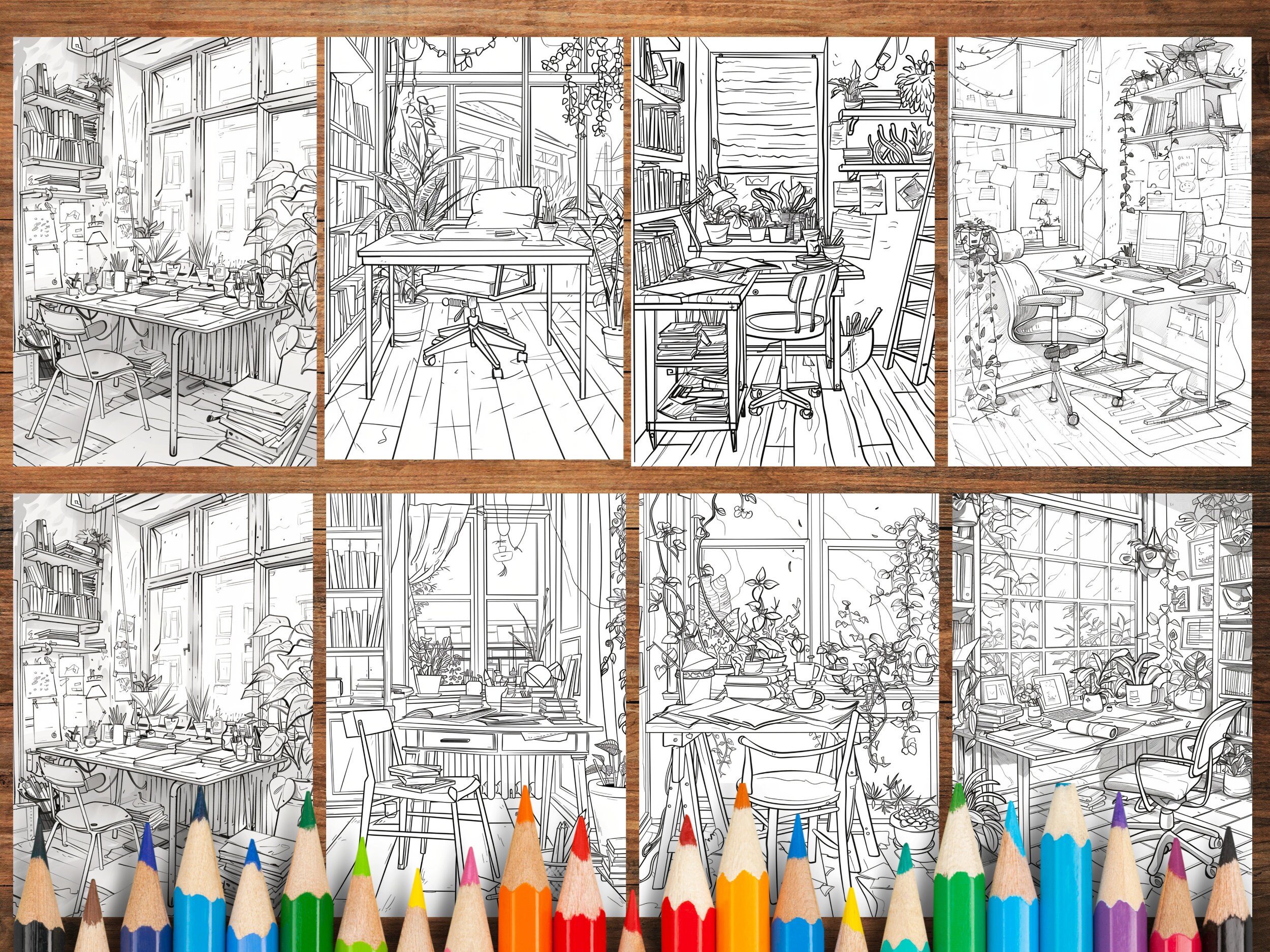 40 Creative Persons Room Coloring Book, Printable Boho Cozy Coloring