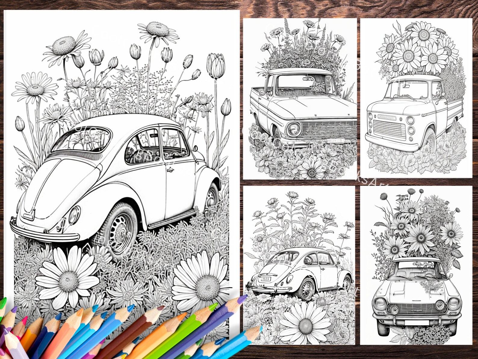 22 Groovy Flowers Car Coloring Pages for Adults , Printable JPG Pages ...