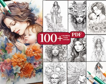 100 +  Woman Bundle  Coloring Pages, Women Coloring Book, Kids Coloring, Grayscale Coloring, Coloring for Adult, Instant Download, PDF Files