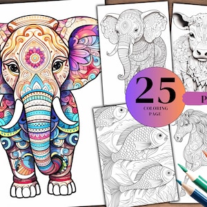 25 Animal Doodles Coloring Pages for Kids and Adults, Cute Doodle Animals Printable, Fun Cartoon Creatures, Digital Download  PDF.