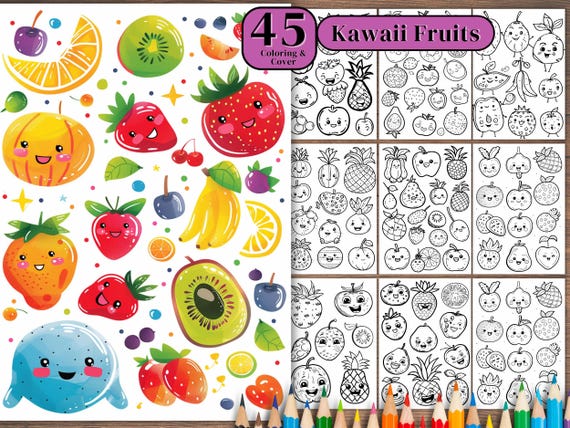45 Kawaii Fruits Coloring Pages: Kids & Adults (Printable PDF)